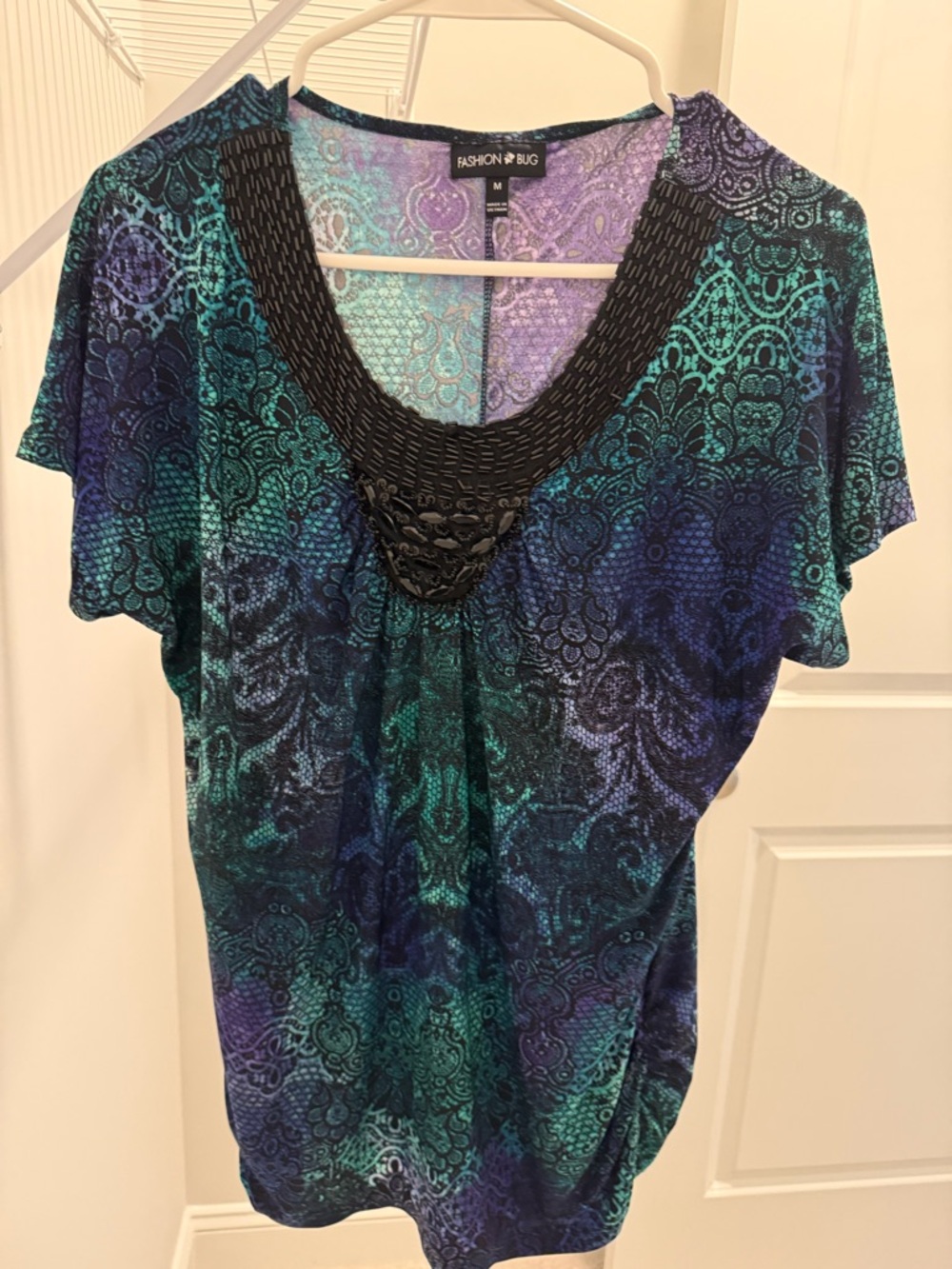 Fashion Bug Teal, Blue & Purple Patterned Short Sleeve Blouse